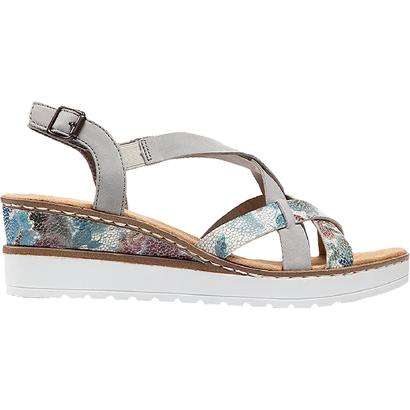 sandals for sightseeing in the summer -Women's Rieker V3809-90 Fanni 09 White Multi/Cement Synthetic