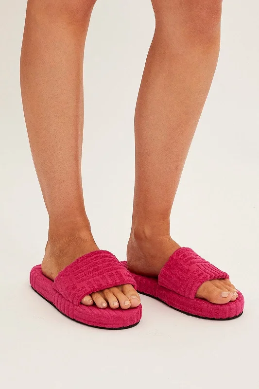 Pink Toweling Detail Slippers