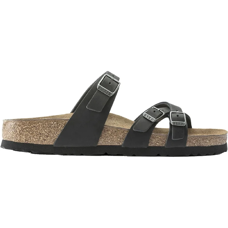 breathable sandals for hot weather -Women's Birkenstock Franca Black Oiled Leather