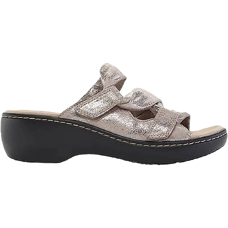 casual sandals with arch support -Women's Clarks Delana Jazz Pewter Metallic Leather