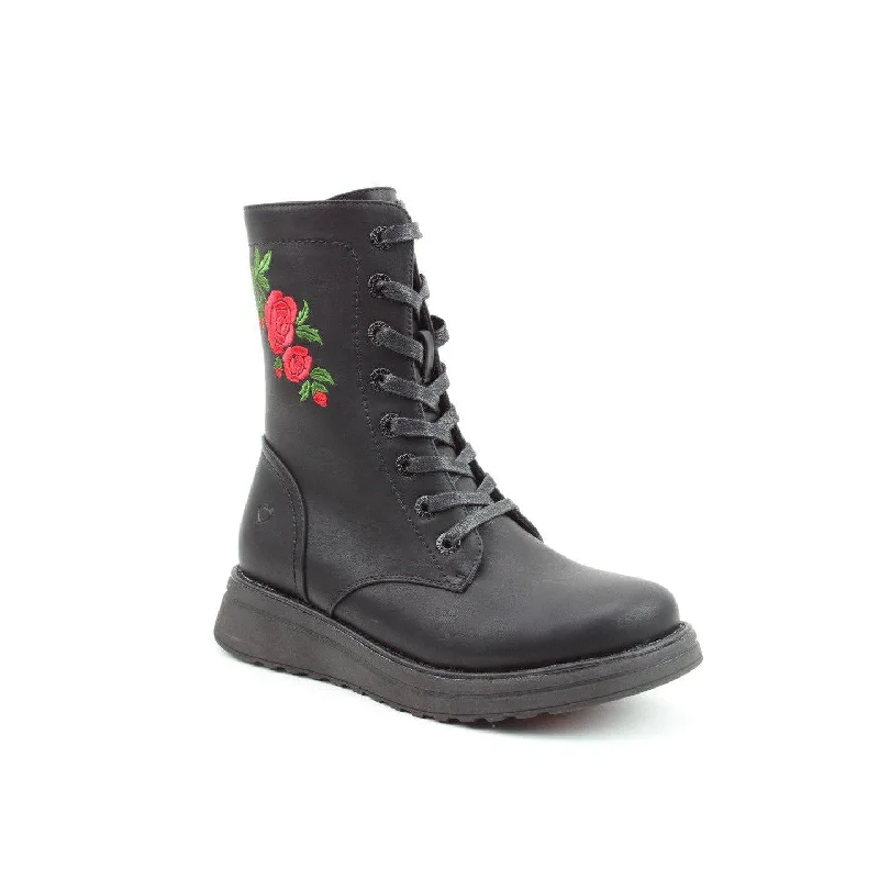 Stylish tall winter boots-Heavenly Feet Martina 4 Rose Ladies Black Vegan Zip & Lace Mid-Calf Boots