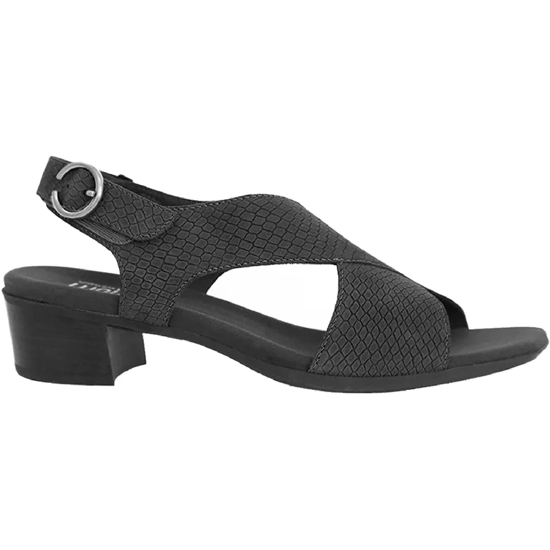 sandals with padded soles for walking comfortWomen's Munro Jenny Black Lizard Print Nubuck