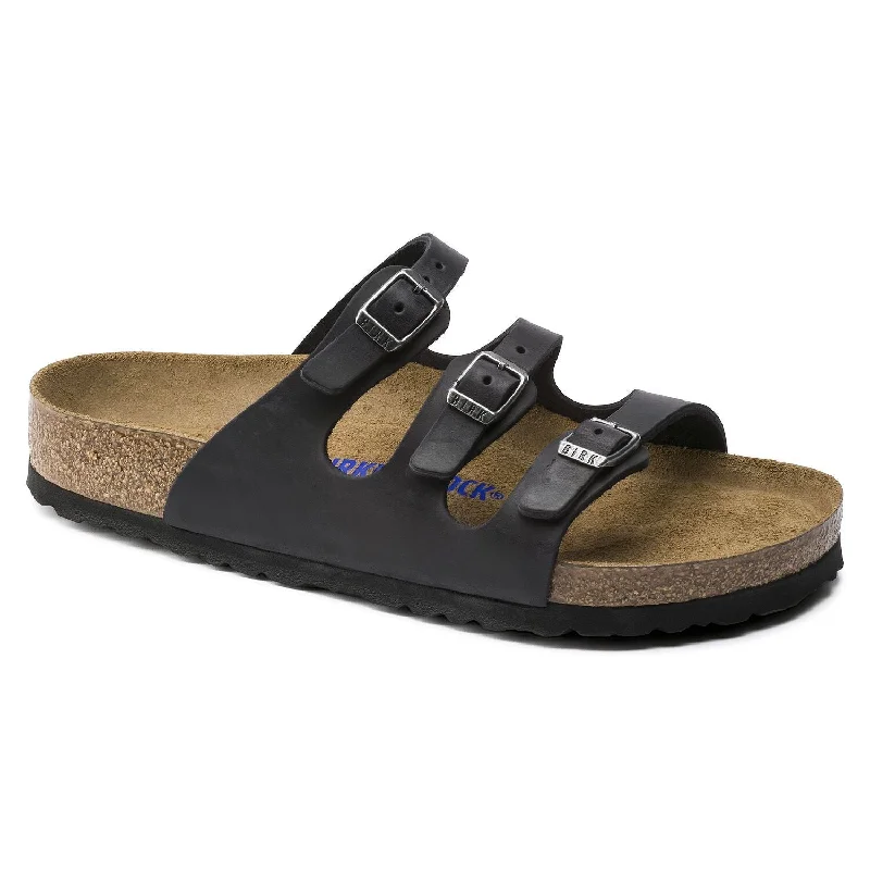 sandals for outdoor sightseeing adventuresBirkenstock Florida Black Soft Footbed Oiled Leather