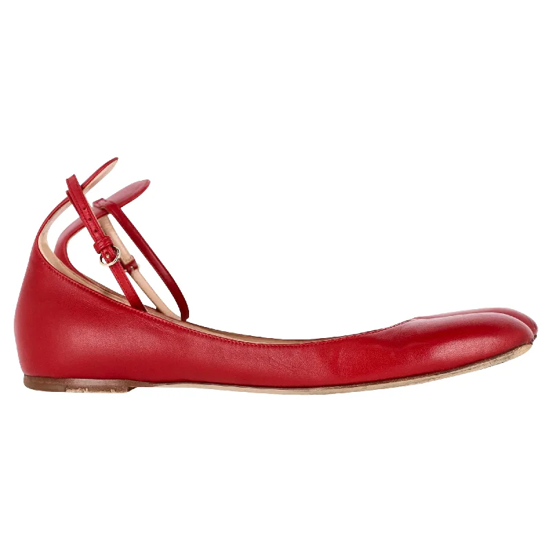 Valentino Garavani Tan-Go Ballet Flats in Red Lambksin Leather