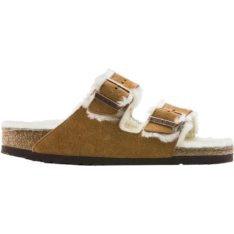 sandals with flexible soles for all-day comfort -Women's Birkenstock Arizona Shearling Mink Suede