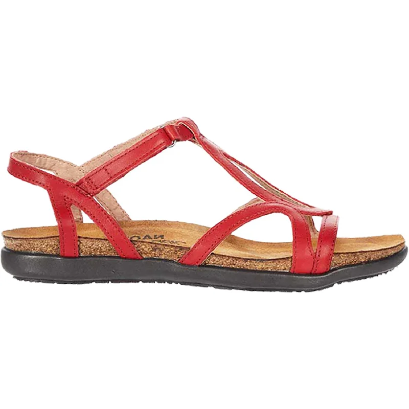 comfortable sandals for arch support -Women's Naot Dorith Kiss Red Leather