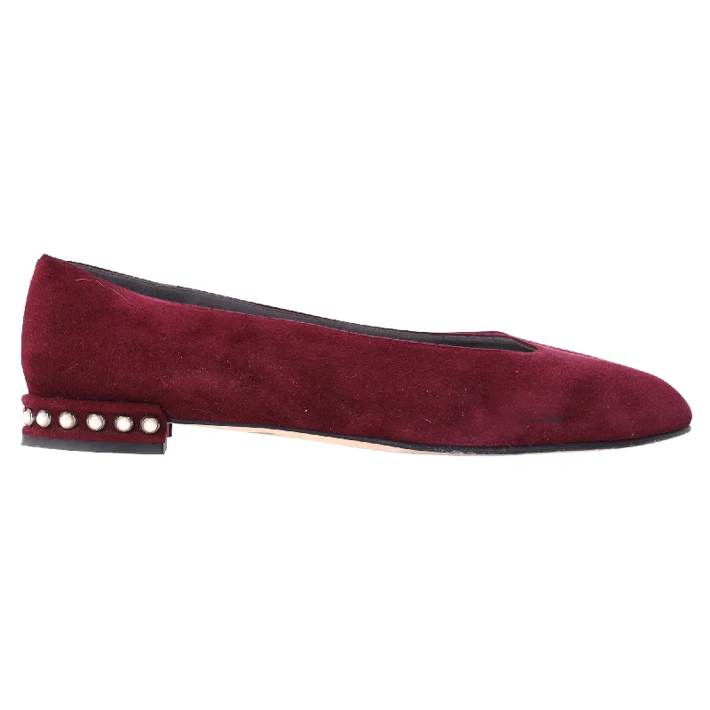 Stuart Weitzman Pear-Embellished Flats in Red Suede