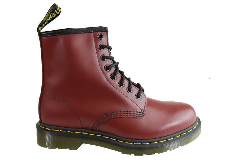 Trendy winter boots for men with faux fur-Dr Martens 1460 Cherry Smooth Unisex Leather Lace Up Fashion Boots