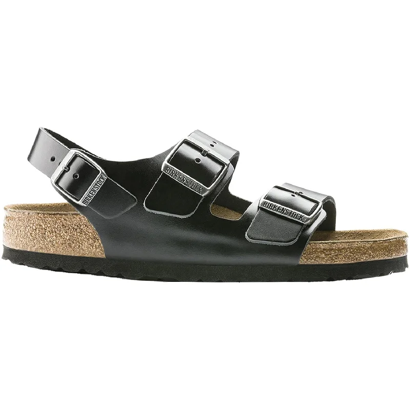 lightweight sandals with adjustable fit -Unisex Birkenstock Milano Soft Footbed Black Amalfi Leather