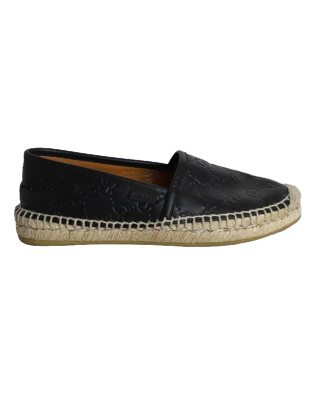 Gucci Guccissima Signature Espadrille Flats in Black Leather