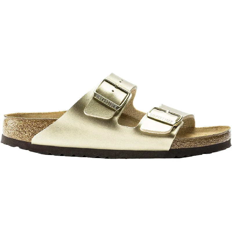 lightweight sandals with adjustable straps -Women's Birkenstock Arizona Gold Birko-Flor