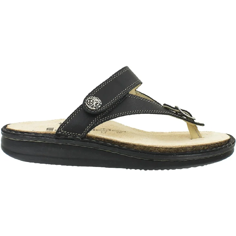 sandals for comfortable sightseeing -Women's Finn Comfort Alexandria Black Leather