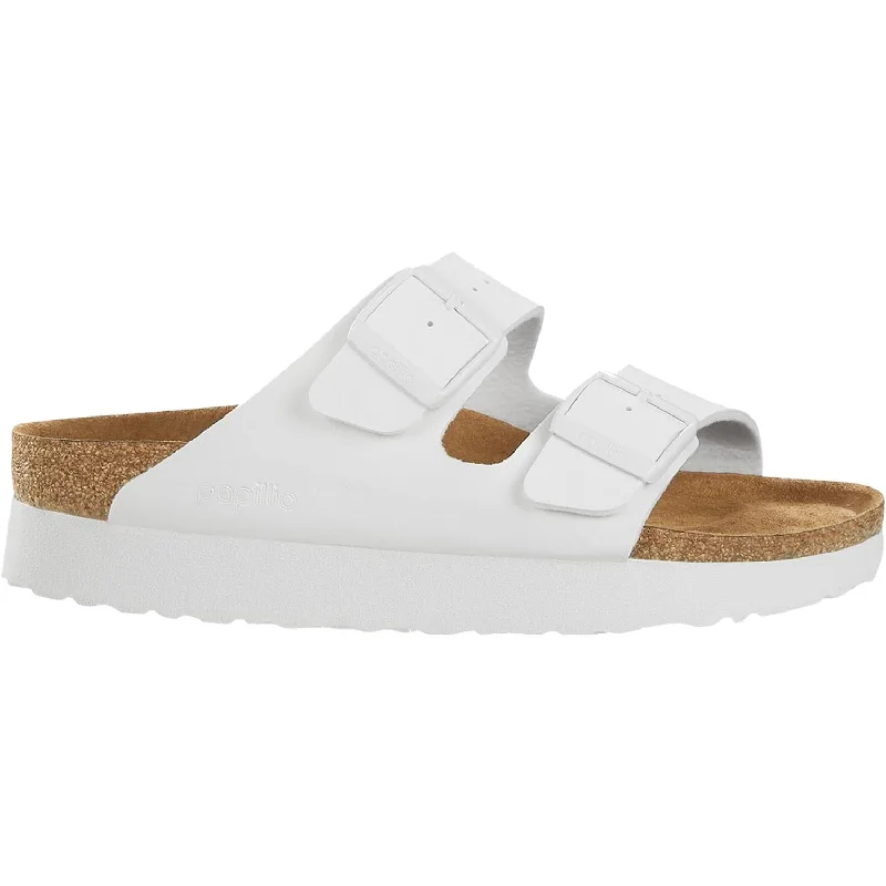 stylish sandals for hot weather days -Women's Birkenstock Papillio Arizona Platform White Birko-Flor