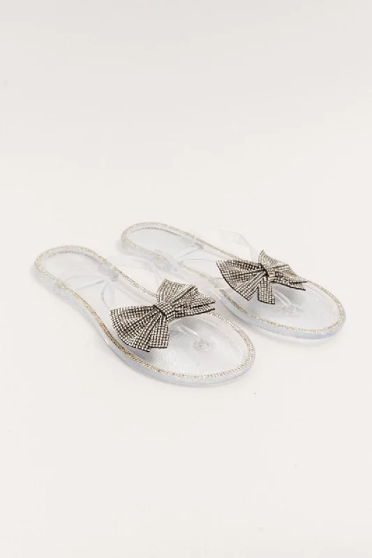 Metallic Rhinestone And Bow Decor Slippers