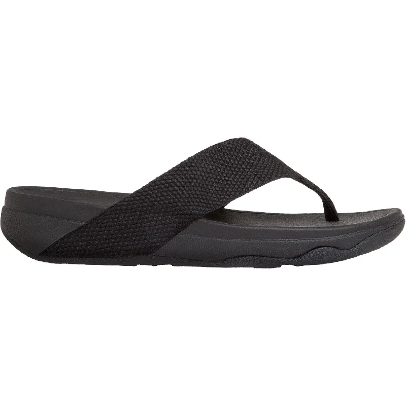 stylish sandals with straps for women -Women's FitFlop Surfa Black Fabric