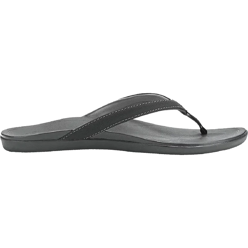 sandals for exploring new cities -Women's OluKai Ho'opio Onyx/Onyx Synthetic