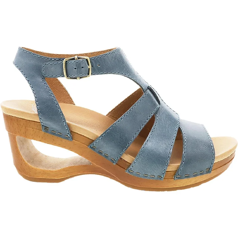 sandals with cushioned footbed for long days -Women's Dansko Trudy Denim Waxy Calf Leather