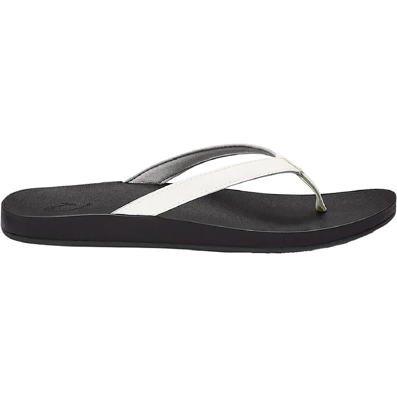 sandals for everyday city and beach wearWomen's OluKai Puawe White/Black Synthetic