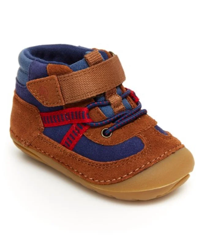 Trendy ankle boots with block heel for fall-Stride Rite Infant Boys SM Atticus Boot Velcro Brown / Navy