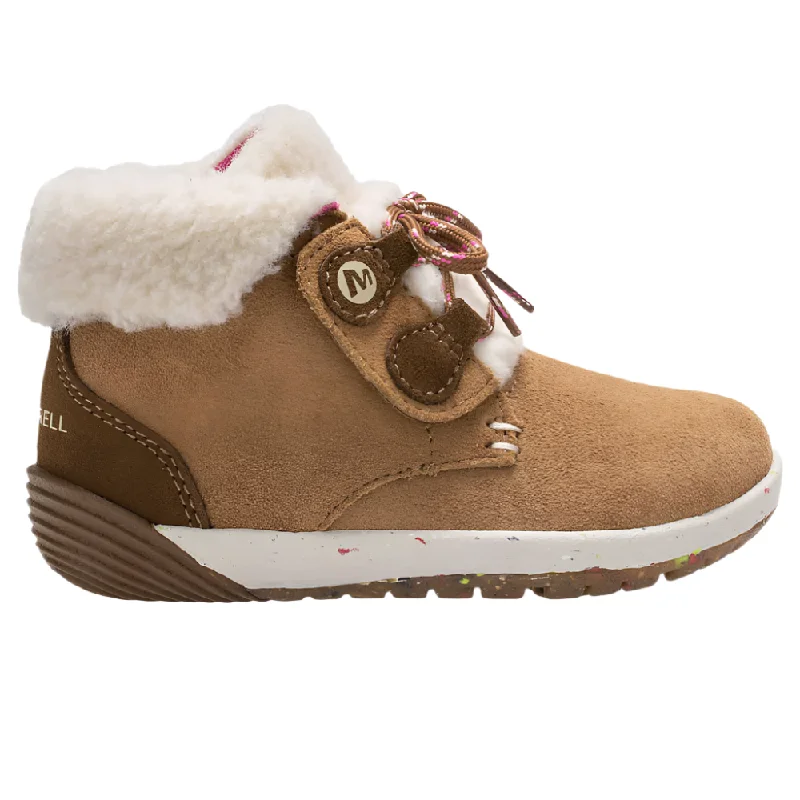 Comfortable boots for daily wear in snow-Merrell Toddler Girls Bare Steps Boot 2.0 Chestnut Suede