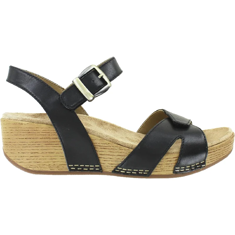 sandals for everyday casual comfort -Women's Dansko Laurie Black Burnished Calf Leather