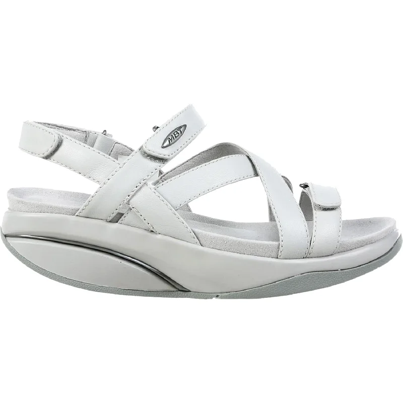 sandals for comfortable sightseeing -Women's MBT Kiburi Light Grey Leather