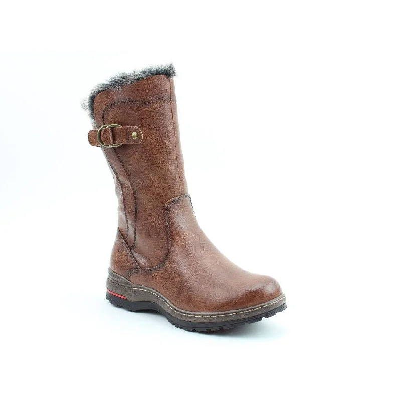 Comfortable ankle boots with buckle-Heavenly Feet Bramble Ladies Dark Tan Vegan Side Zip Mid-Calf Boots