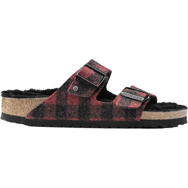 sandals for a cool summer lookWomen's Birkenstock Arizona Shearling Plaid Red/Black Wool