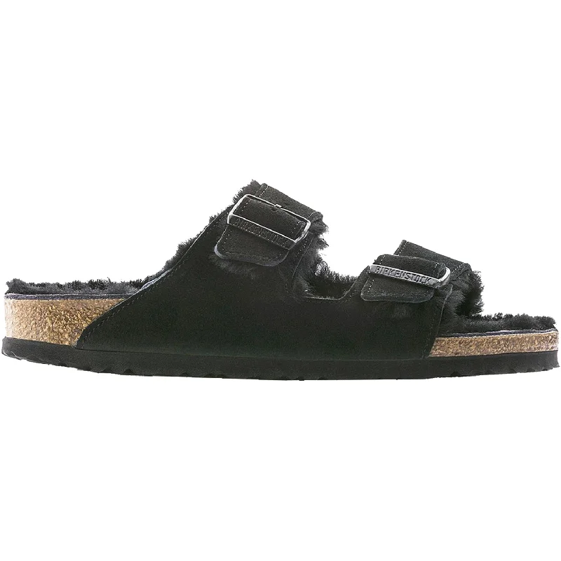 sandals for walking in the hot sun -Women's Birkenstock Arizona Shearling Black Suede