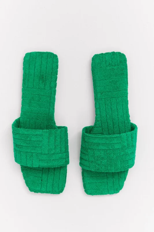 Green Square Toe Toweling Detail Slippers