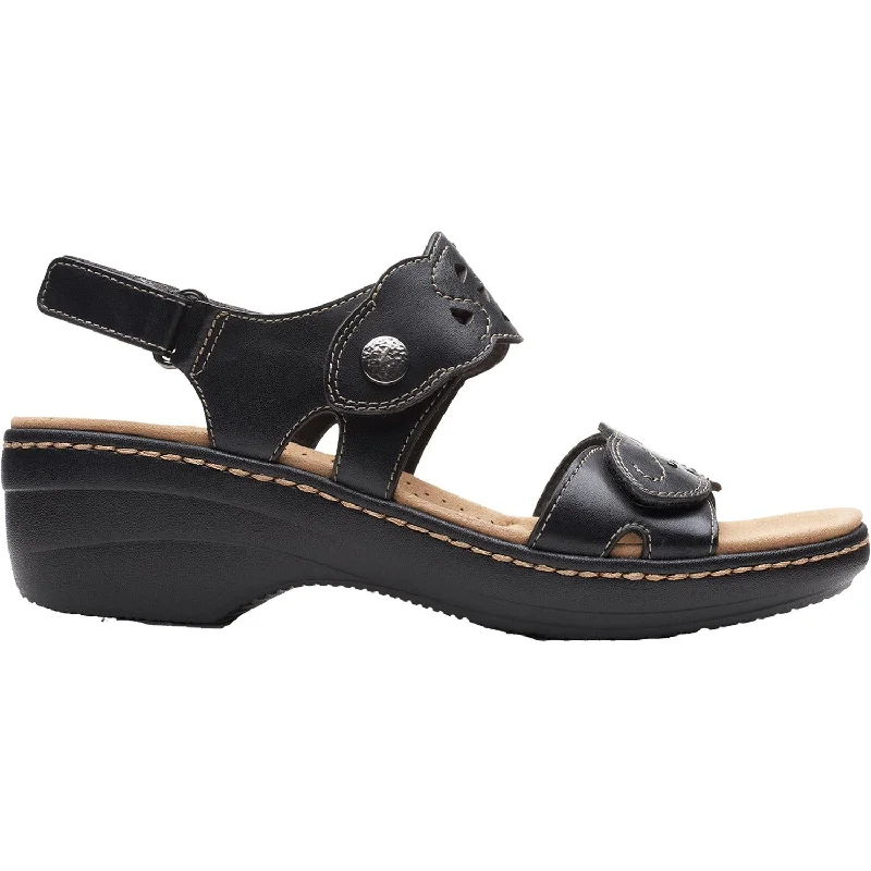 sandals with low heels for comfort -Women's Clarks Merliah Dove Black Leather