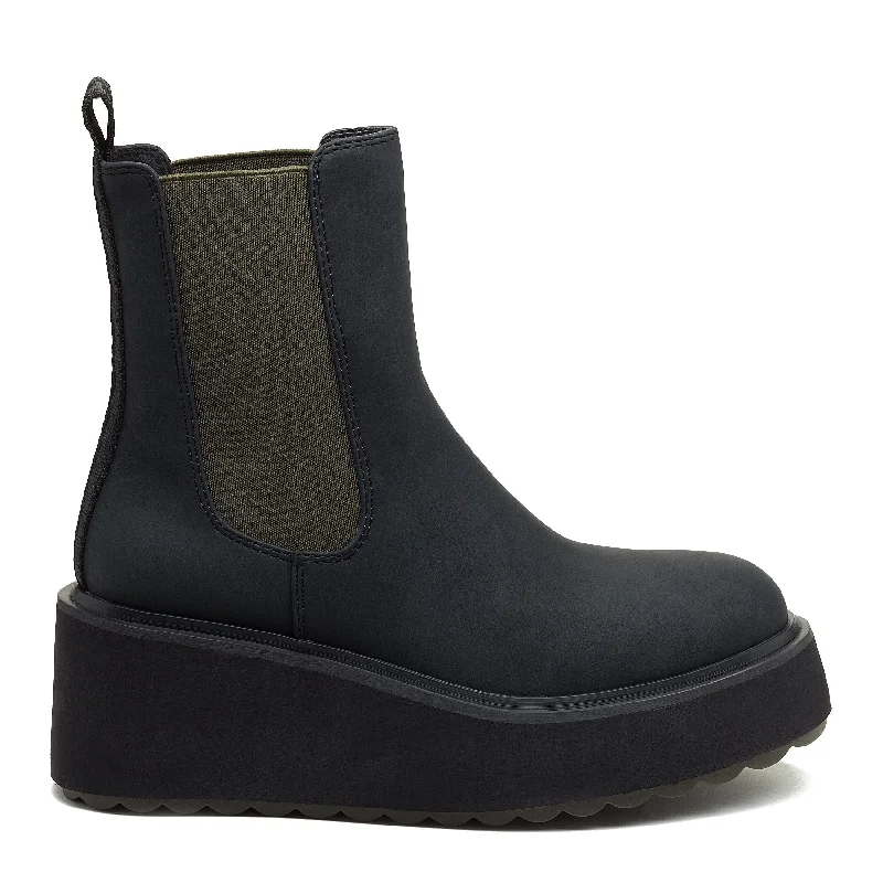 Comfortable snow boots for work with warm lining-Heyday Black Platform Chelsea Boot