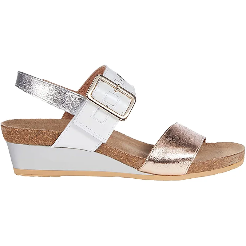 sandals for city and beach vacation in styleWomen's Naot Dynasty Soft Rose Gold/White Pearl/Soft Silver Leather