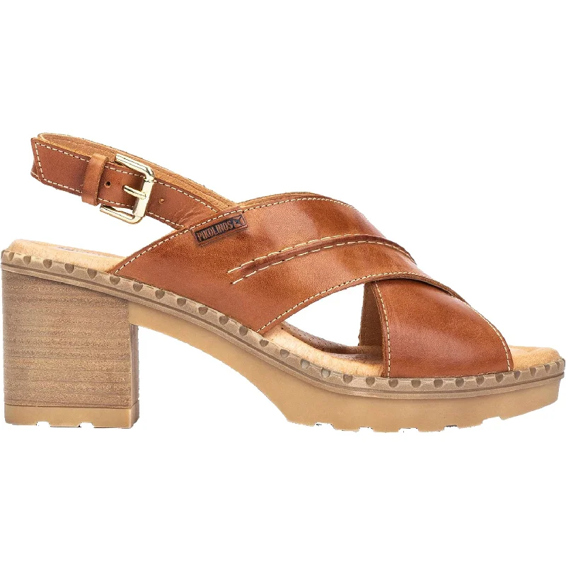 fashion sandals for weddings -Women's Pikolinos Canarias W8W-1870 Brandy Leather