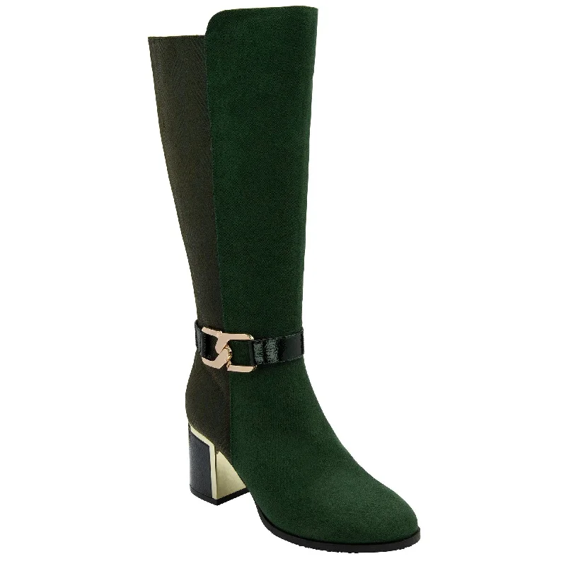 Soft warm boots for snow-Lotus Elsa Ladies Green Textile Side Zip Mid-Calf Boots