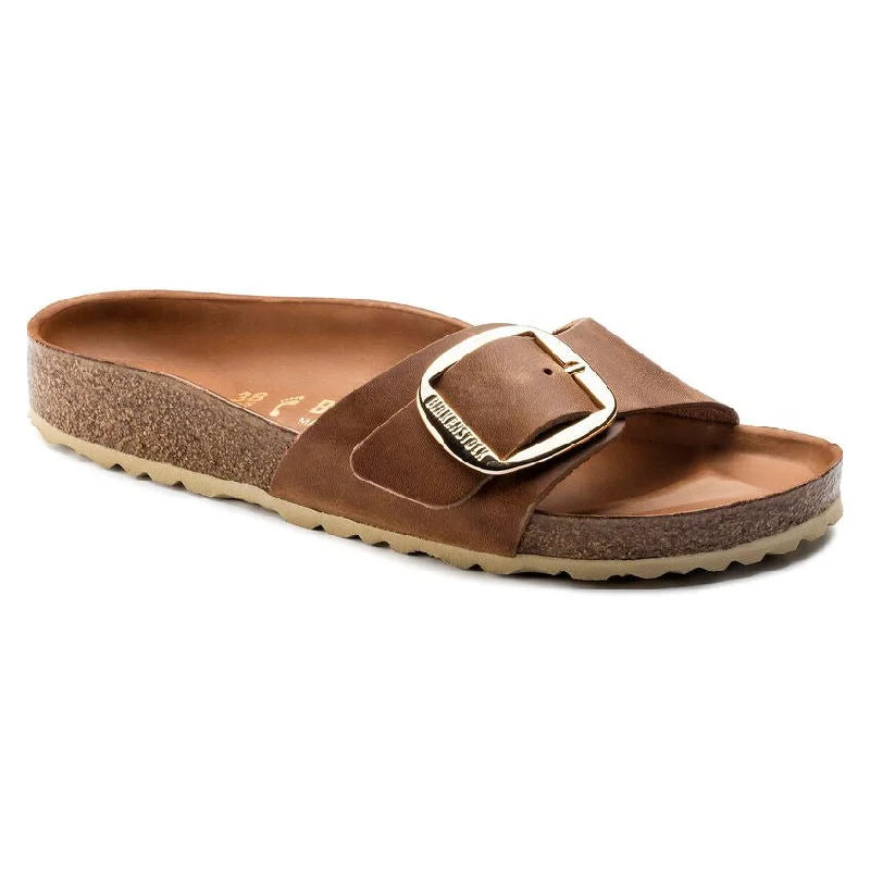 stylish sandals for women -Madrid Big Buckle Oiled Leather Cognac