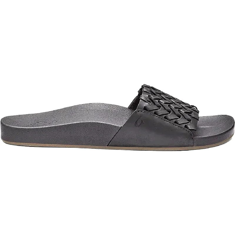 sandals for long walks along beach pathsWomen's OluKai Kamola Black Leather