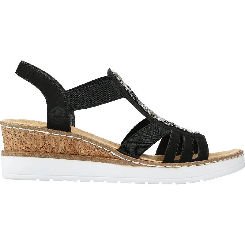 sandals for all-day wear during beach tripsWomen's Rieker V38F9-00 Fanni F9 Black Stretch Synthetic