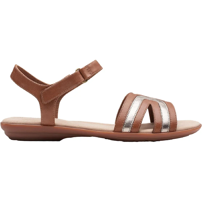 sandals for easy slip on and off -Women's Clarks Ada Mist Tan Metallic Combi Leather