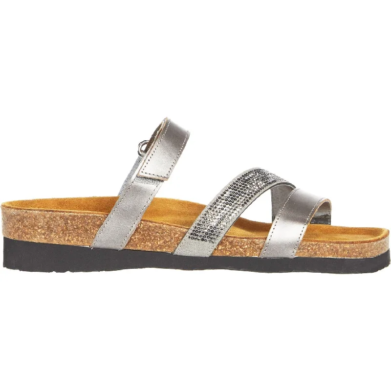 sandals for easy slip on and off -Women's Naot Columbus Mirror/Grey Black Multi Rivets Leather