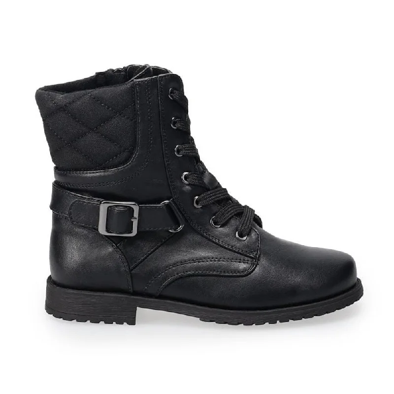 Trendy boots for casual winter fashion-Valencia Imports (Rachel Shoes) Little and Big Girl Leanna Combat Boot w/ Zip Black