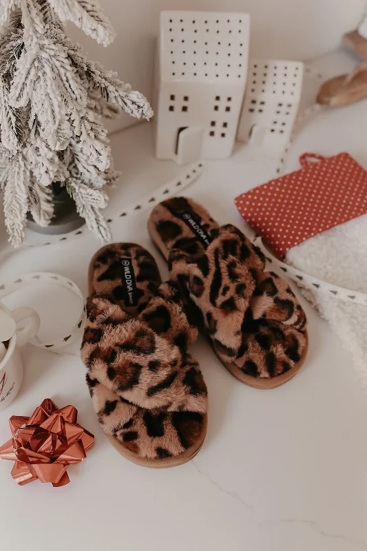 Plush Brown Leopard Slippers - FINAL SALE