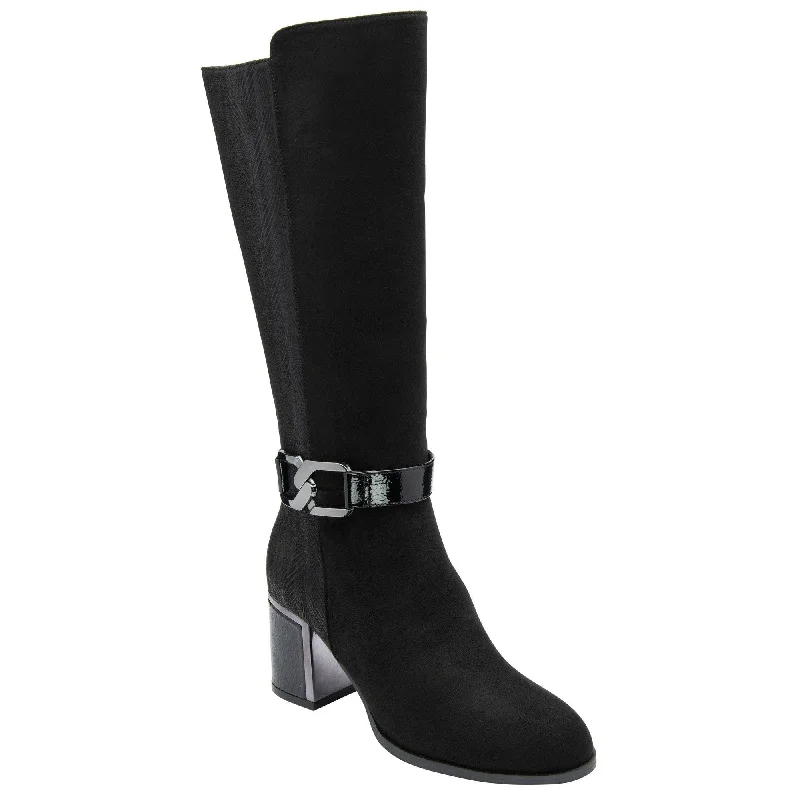 Designer boots with high heel-Lotus Elsa Ladies Black Textile Side Zip Mid-Calf Boots