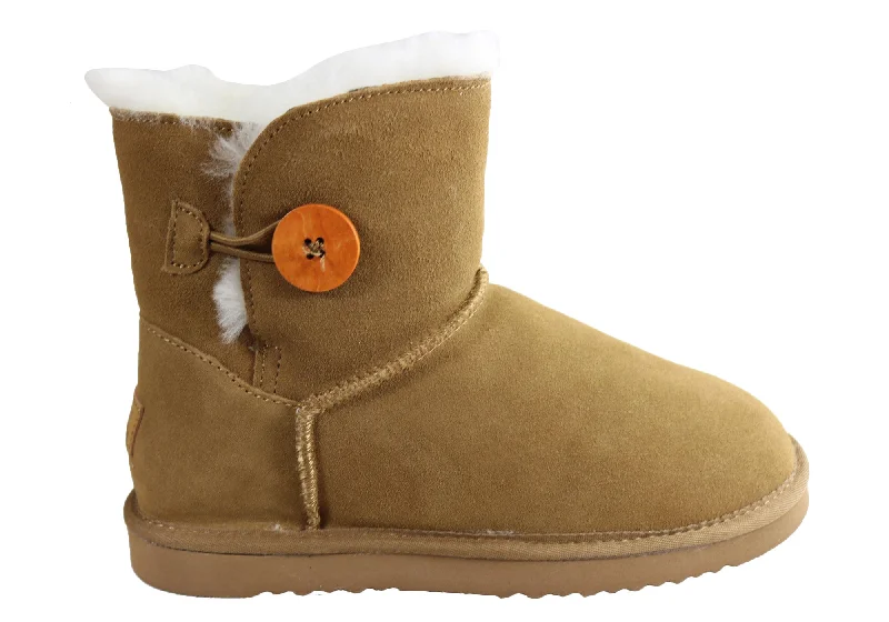 Trendy boots for work in winter-Grosby Button Ugg Womens Warm Comfort Boots With Sheepskin Lining