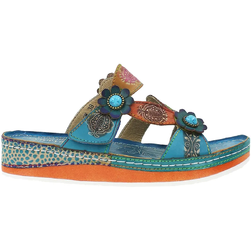 sandals for going to the beach -Women's L'Artiste by Spring Step Pillow Turquoise Leather