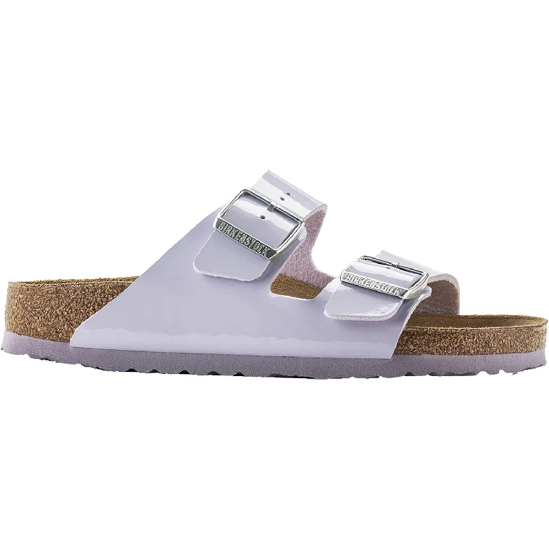 sandals for city and beach explorationWomen's Birkenstock Arizona Purple Fog Birko-Flor Patent