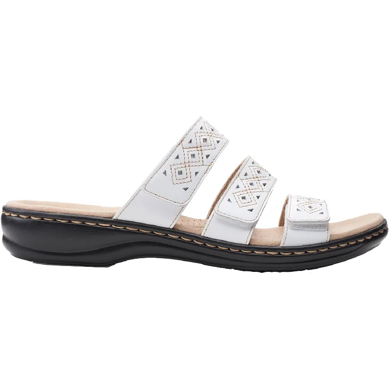 sandals for poolside relaxation -Women's Clarks Leisa Spice White Leather