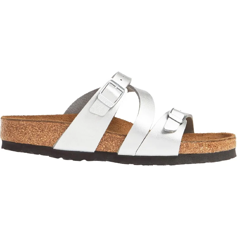 sandals for daily outdoor wear -Women's Birkenstock Salina Silver Birko-Flor