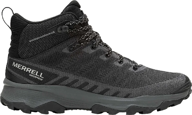 Comfortable snow boots with deep treads-Merrell Speed Eco Mid Waterproof Mens Walking Boots - Black