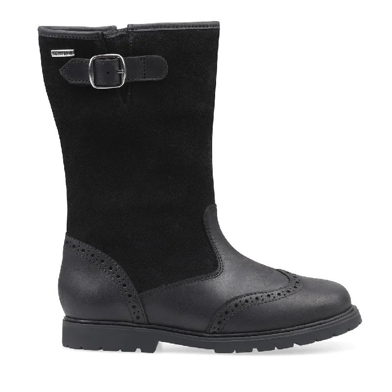 Classic snow boots for outdoor activities-Start-Rite Toasty 1738_7 Girls Black Leather Side Zip Knee High Boots